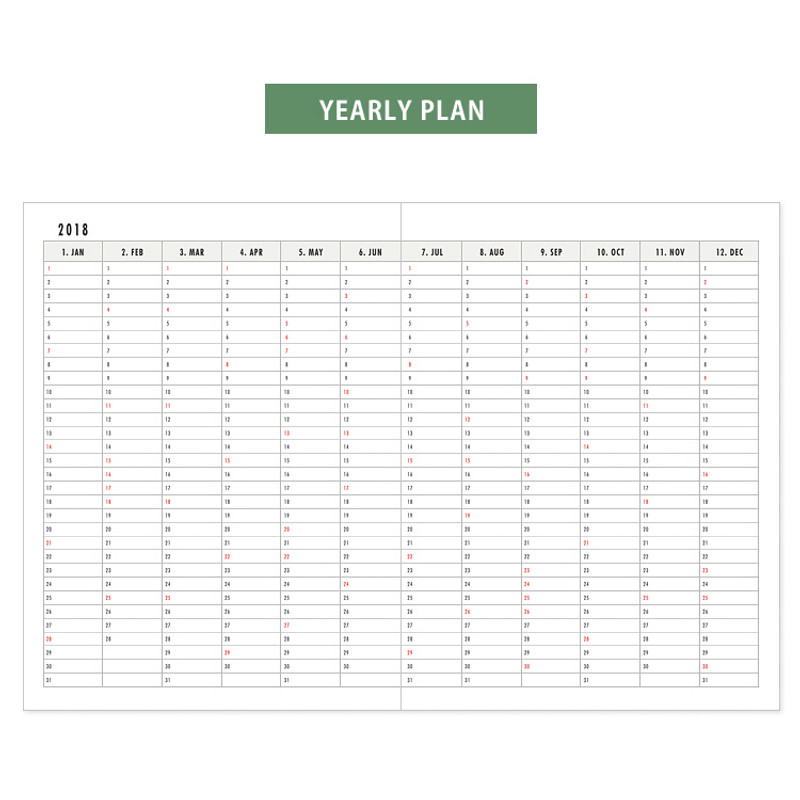 Yearly plan -  2018 Coconut small dated weekly diary scheduler  Yearly plan -  2018 Coconut small dated weekly diary scheduler