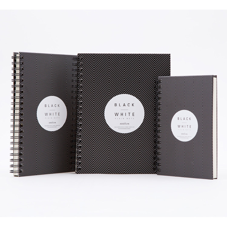 Black White spiral plain notebook - Black