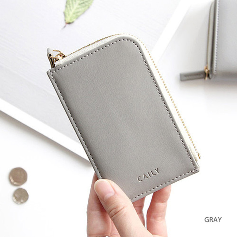 Gray - Caily half zip around card case holder Gray - Caily half zip around card case holder