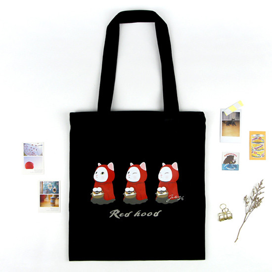 Red hood cat black shoulder tote bag