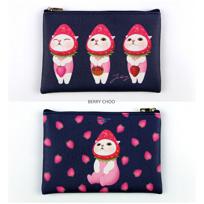 Berry choo - Choo Choo cat pattern slim zipper pouch