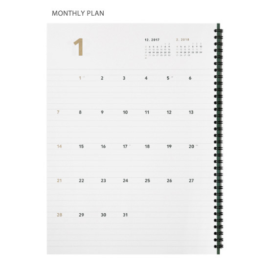 Monthly plan - 2018 Second spiral A4 dated monthly planner