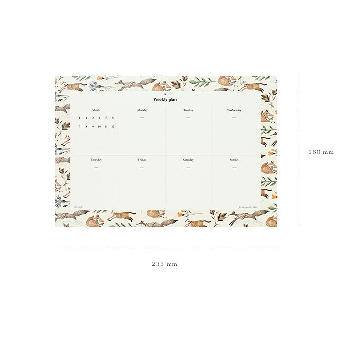 Size of Prust pattern undated weekly desk planner