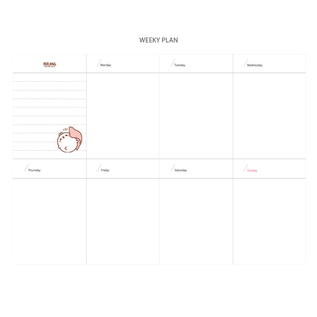 Weekly plan - Molang undated weekly diary agenda