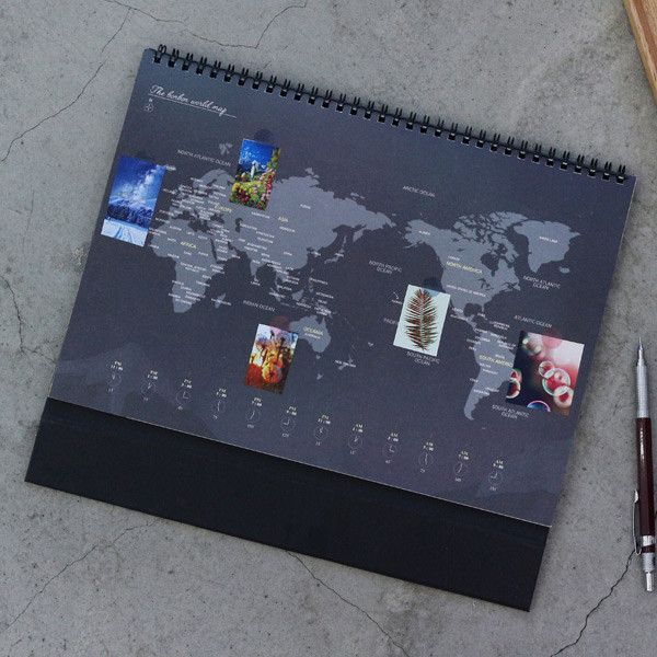 World map - 2018 Bon Bon spiral bound large desk calendar 