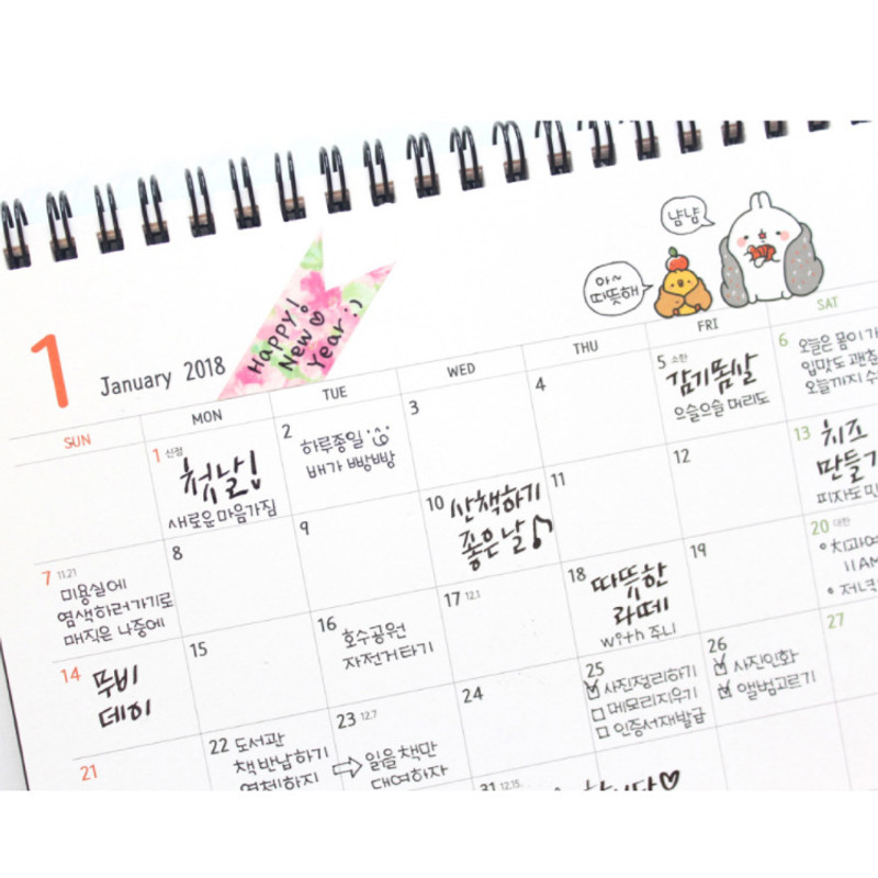 2018 Molang illustration spiral bound medium desk calendar