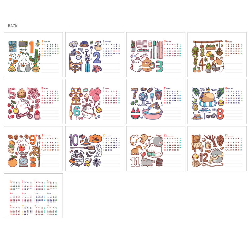 Back - 2018 Molang illustration medium desk calendar