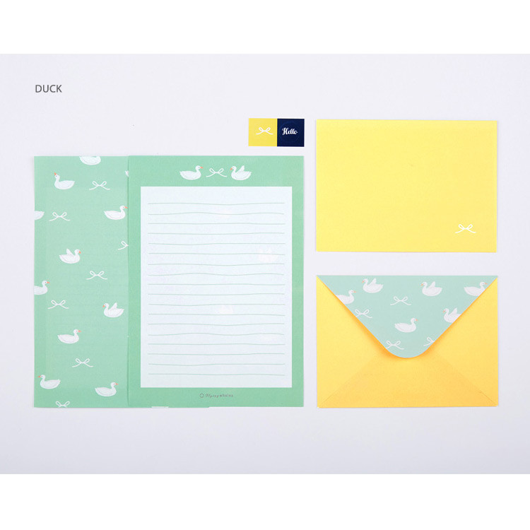 Duck - Flying Whales pattern letter paper and envelope set 