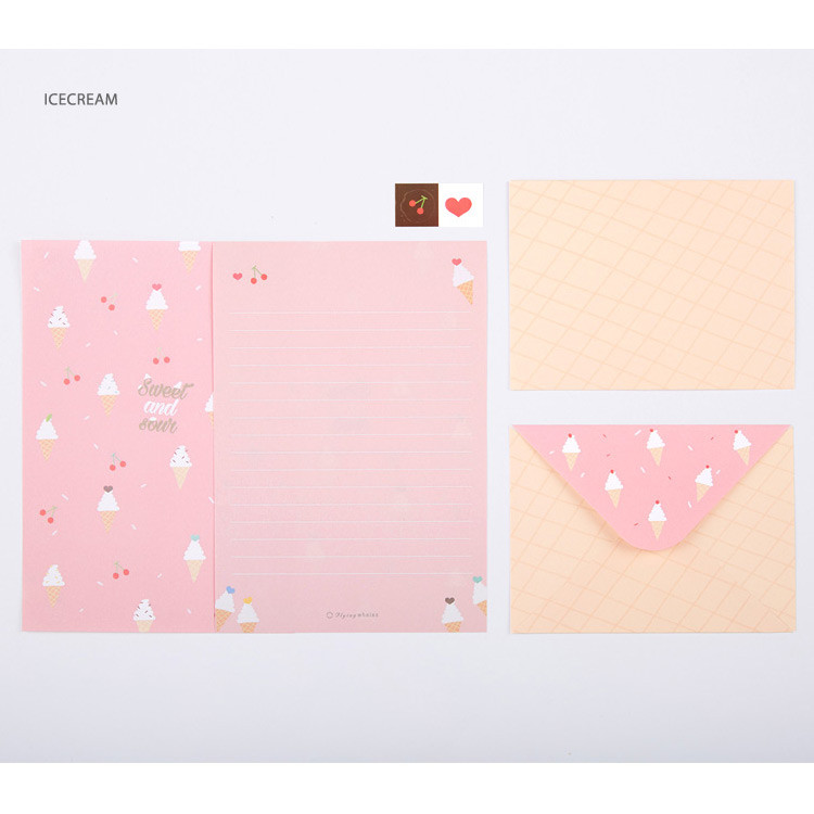 Icecream - Flying Whales pattern letter paper and envelope set 