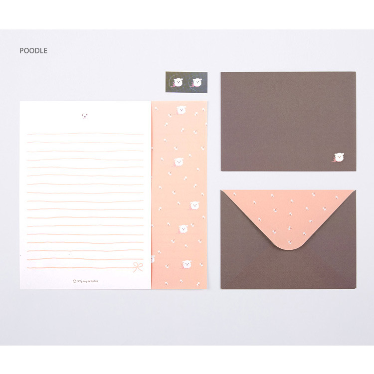Poodle - Flying Whales pattern letter paper and envelope set 