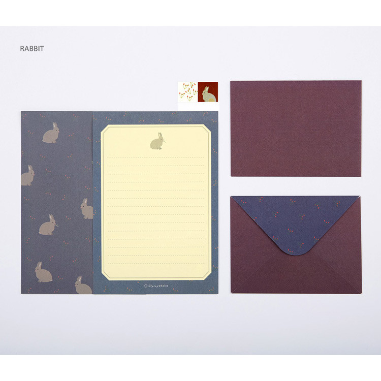 Rabbit - Flying Whales pattern letter paper and envelope set 