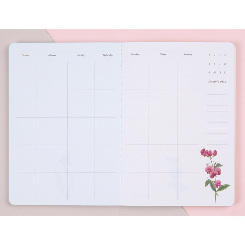 Monthly plan - Flower illustration undated weekly diary