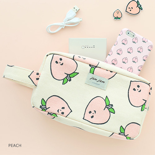 Peach - Jam Jam canvas zipper pouch with handle