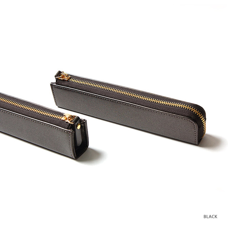 Black - Simple compact zipper pencil case Black - Simple compact zipper pencil case