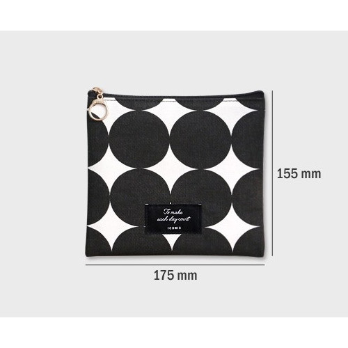 Size - ICONIC Plain cotton flat zipper medium pouch with ring
