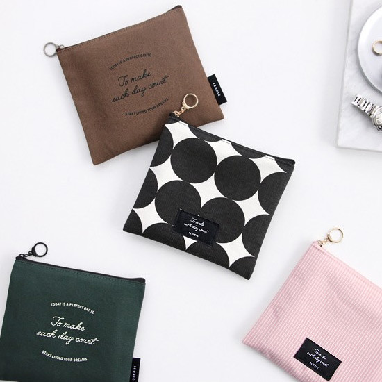 ICONIC Plain cotton flat zipper medium pouch with ring