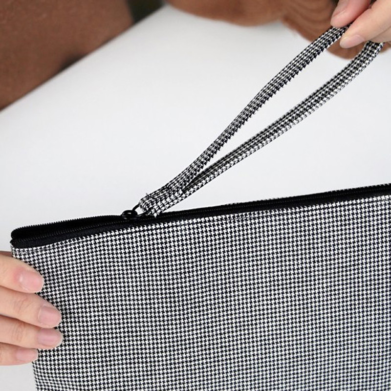 ICONIC Plain cotton flat zipper large pouch with strap