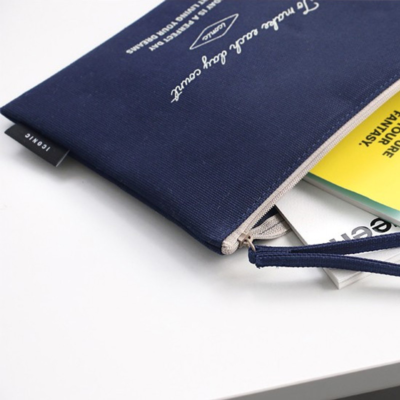 ICONIC Plain cotton flat zipper large pouch with strap