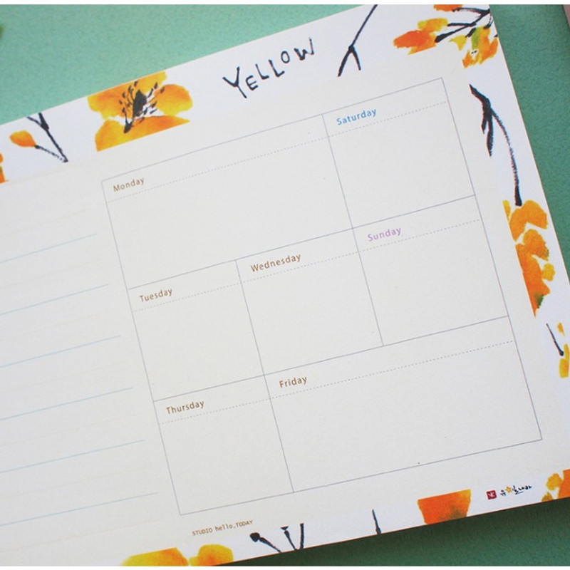 Yellow - Hello Today A planner on a desk undated weekly scheduler notepad Yellow - Hello Today A planner on a desk undated weekly scheduler notepad