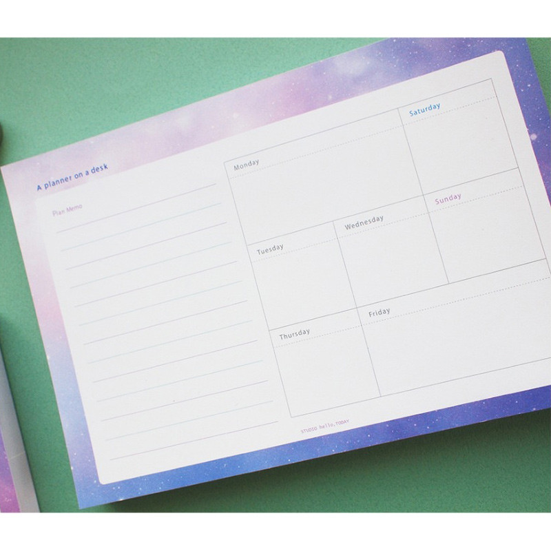 B - Hello Today Universe on a desk undated weekly planner notepad