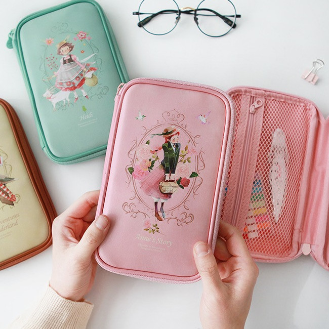 Classic story illustration zip around pencil case pouch