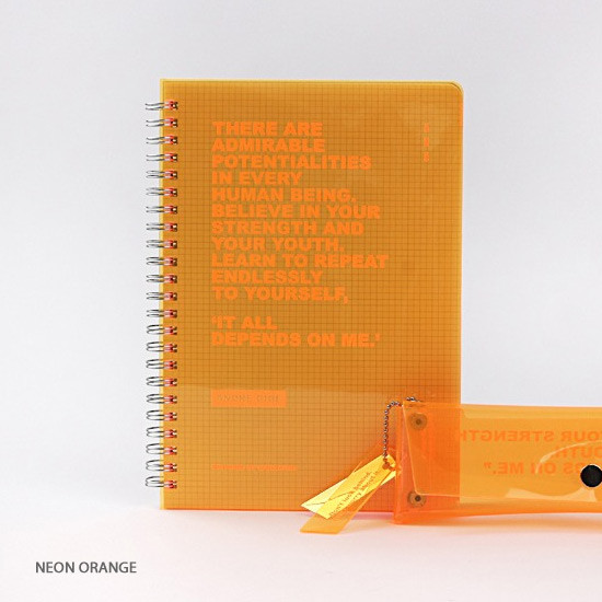 Neon orange - Wanna This Clear spiral grid notebook