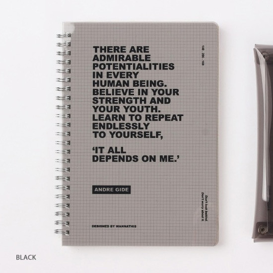 Black - Wanna This Clear spiral grid notebook