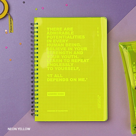 Neon yellow - Wanna This Clear spiral grid notebook