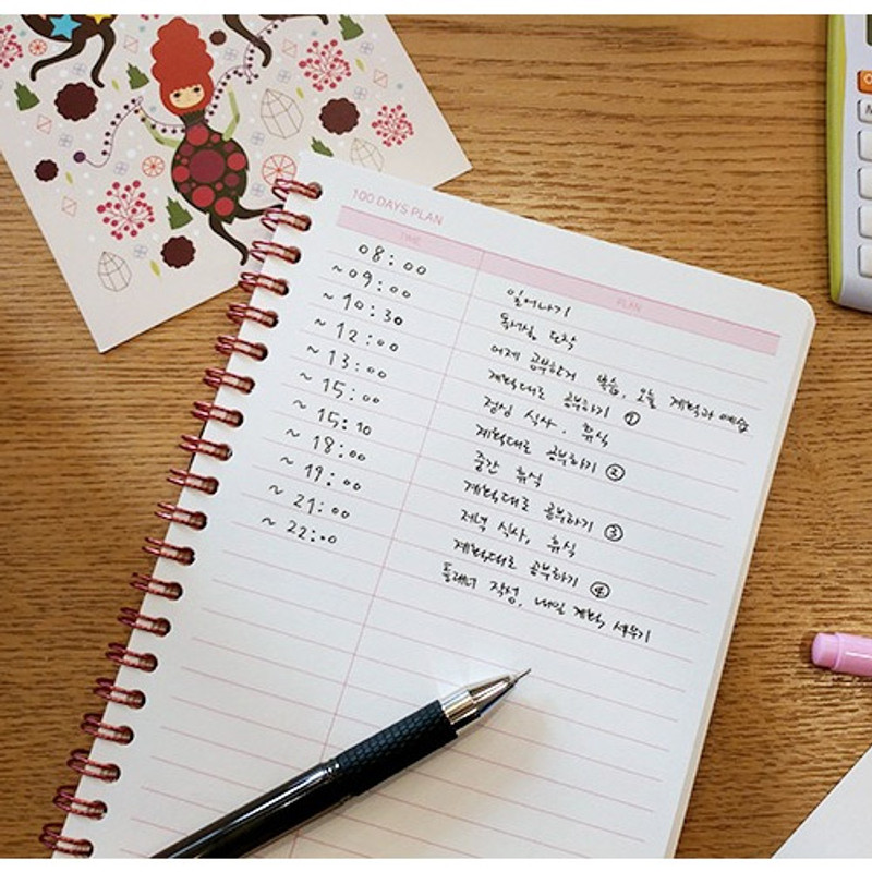 100 days plan - N.IVY Pink 100 days spiral study planner