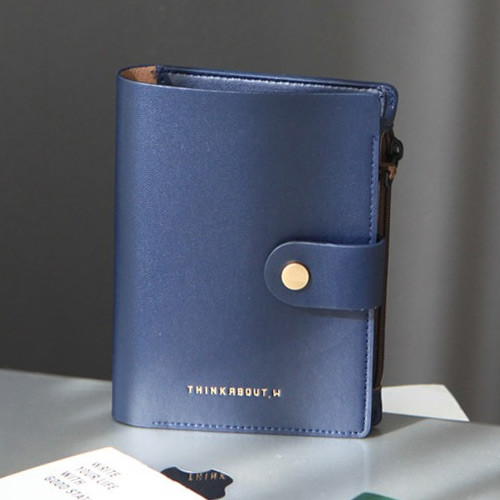 Navy - Think about W passport case wallet with zipper pocket
