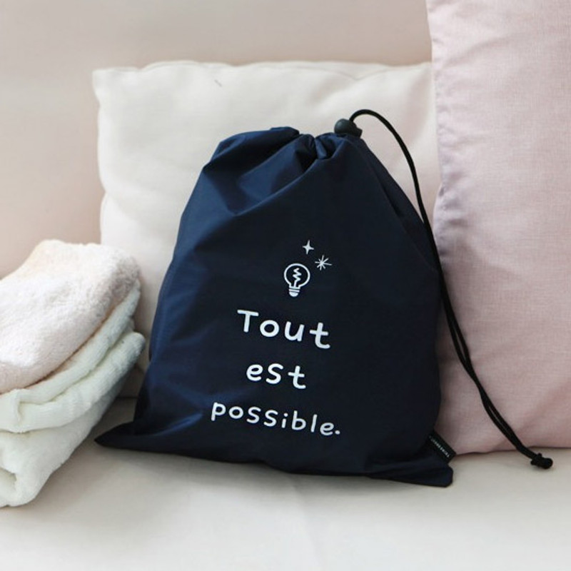 Navy - Think about W large drawstring pouch Navy - Think about W large drawstring pouch