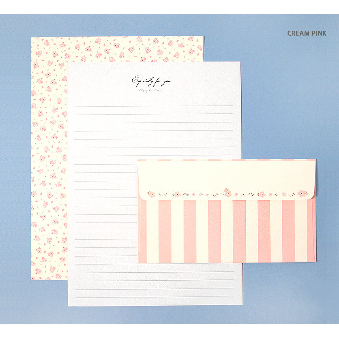 Cream pink - Soft flower pattern letter paper and envelope