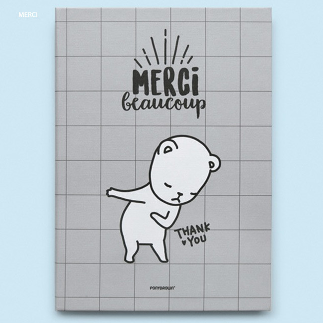 Merci - Cute illustration hardcover medium lined and plain notebook