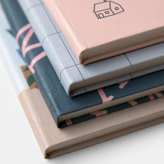 Cute illustration hardcover medium lined and plain notebook