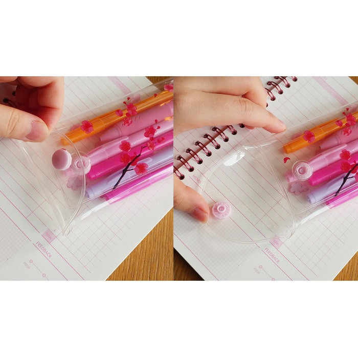 Detail of Red apricot blossom clear folding pencil case