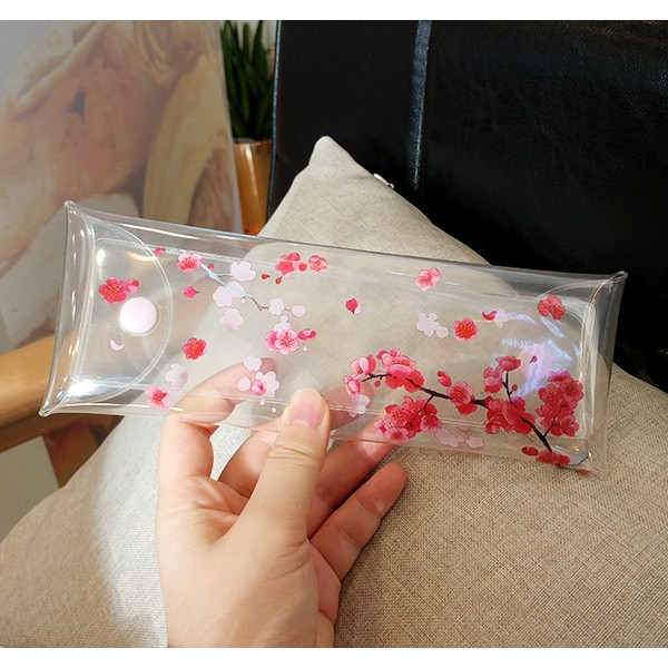Red apricot blossom clear folding pencil case