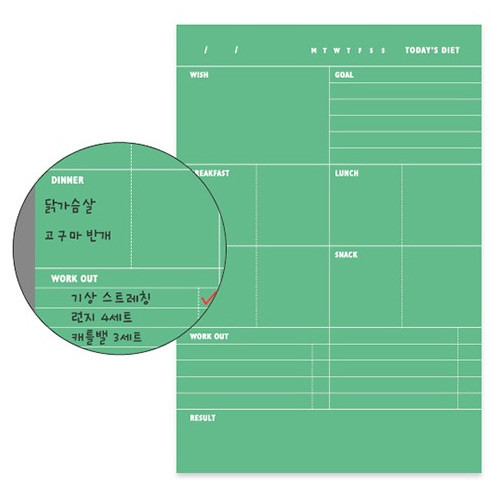 Detail of Today's diet schedule notepad