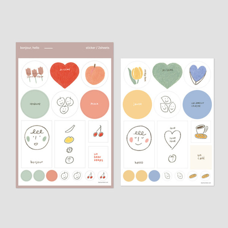 Bonjour hello illustration paper sticker set Bonjour hello illustration paper sticker set