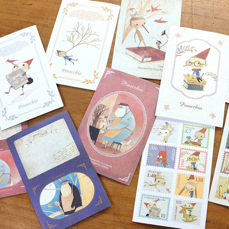 Indigo Classic fairy tale Pinocchio small postcard with stickers Indigo Classic fairy tale Pinocchio small postcard with stickers