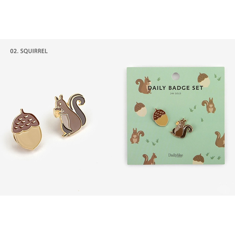02.Squirrel - Daily 24k gold plated badge set 
