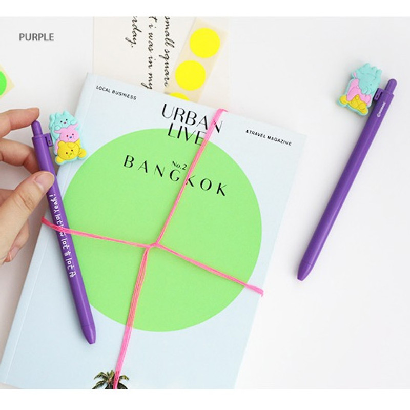 Purple - ROMANE Gummies black gel pen 0.5mm with 0.8mm neon refill Purple - ROMANE Gummies black gel pen 0.5mm with 0.8mm neon refill