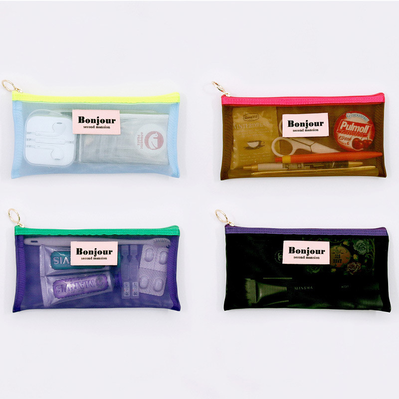 Second Mansion Bonjour slim mesh zipper flat pouch