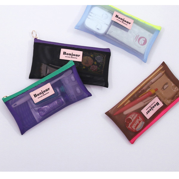 Second Mansion Bonjour slim mesh zipper flat pouch