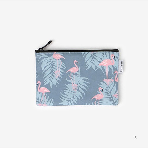 Small - Laminated cotton fabric zipper pouch - Flamingo