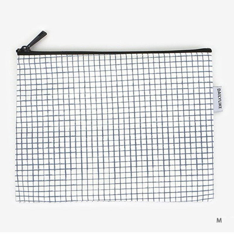 Medium - Laminated cotton fabric zipper pouch - Blue line
