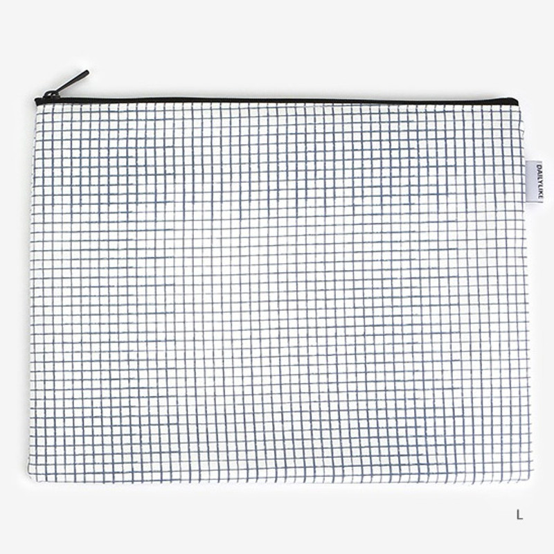 Large - Laminated cotton fabric zipper pouch - Blue line