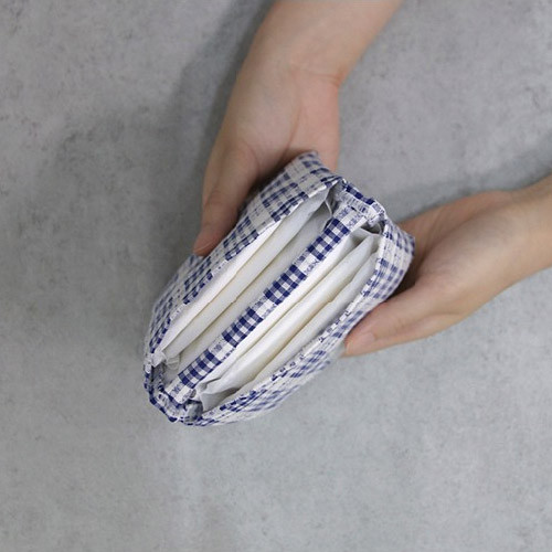 Bonjour check pattern sanitary pad holder cotton pouch
