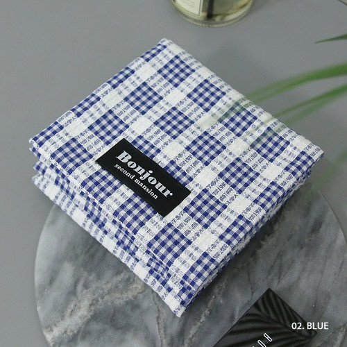 Blue - Bonjour check pattern sanitary pad holder cotton pouch