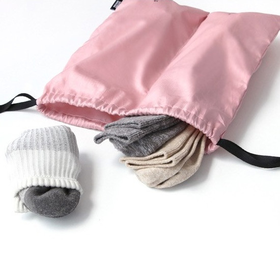 Pink - Split travel divided cotton drawstring pouch