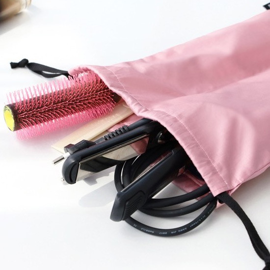 Detail of Split hair straightener flat iron drawstring pouch